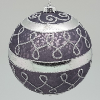 Елочный шар с серебряным декором, D10 см