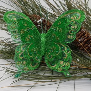 Бабочка с бархатом зеленая на прищепке