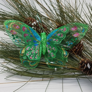 Бабочка полупрозрачная зеленая на прищепке