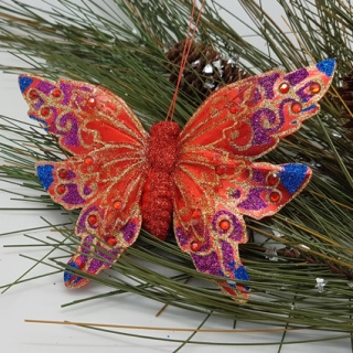 Бабочка со стразами красно-фиолетовая на прищепке