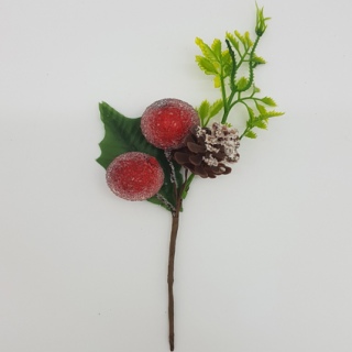 Веточка с ягодами, шишкой и листочками, 21 см