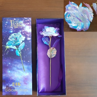 Роза искристая голубая в подарочной упаковке, 23 см