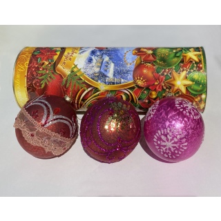 Набор новогодний подарочный №2 в тубусе из 3 шаров, диаметр шаров 10 см, стекло
