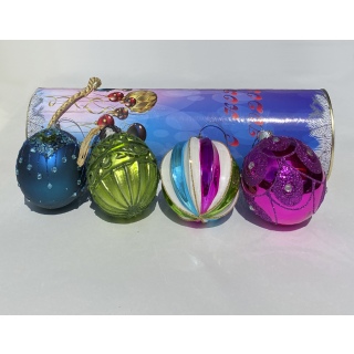 Набор новогодний подарочный №5 в тубусе из 4 шаров, диаметр шаров 8 см, стекло