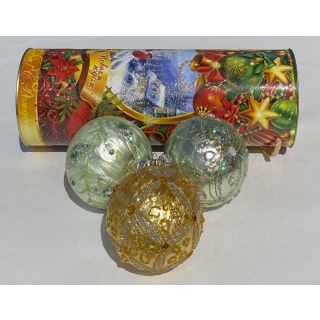 Набор новогодний подарочный №7 в тубусе из 3 шаров, диаметр шаров 10 см, стекло