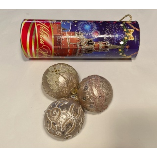 Набор новогодний подарочный №9 в тубусе из 3 шаров, диаметр шаров 10 см, стекло