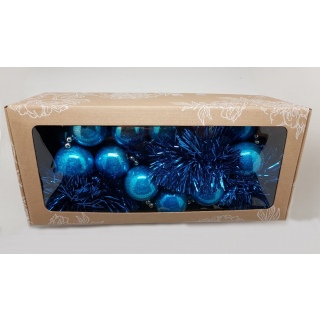 Набор новогодний (мишура синяя + бусы крупные лазурь) в подарочной упаковке